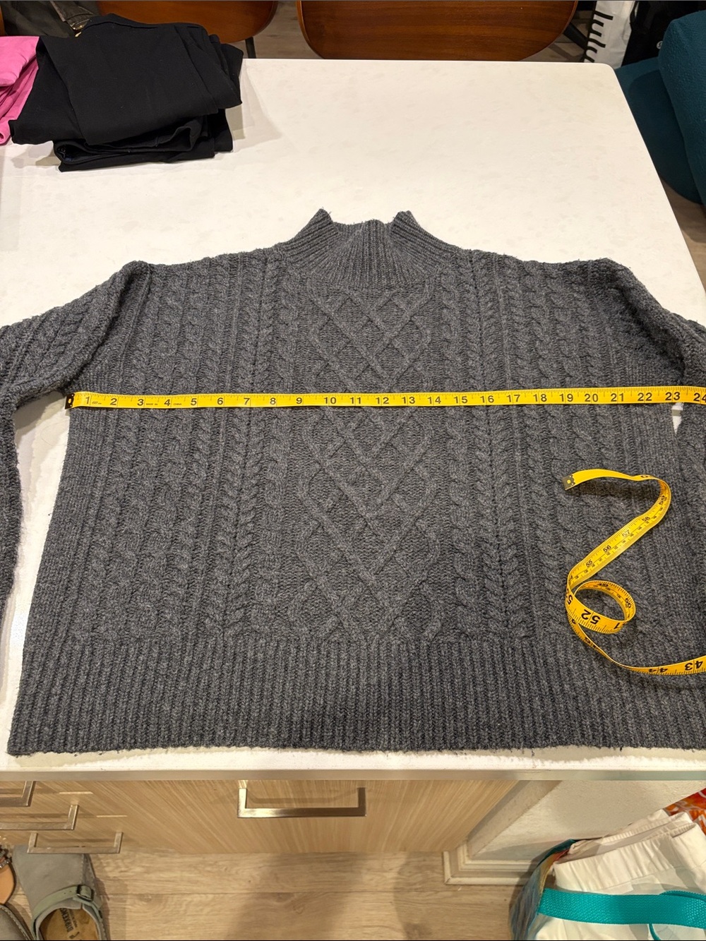 Frame Denim Charcoal Cable Knit Mock Turtleneck Sweater medium wool and cashmere
